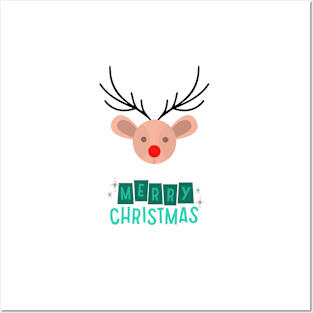 Merry Christmas Deer white Posters and Art